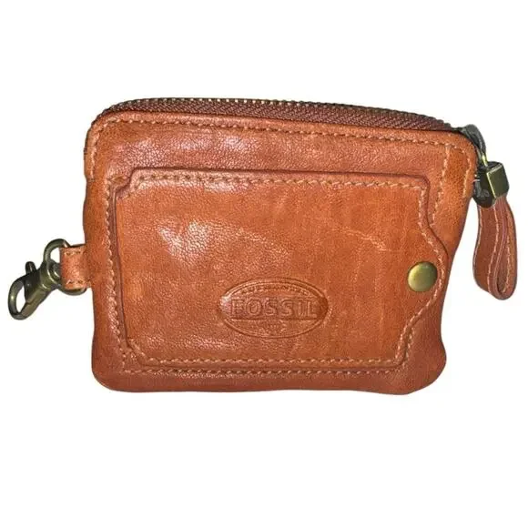 FOSSIL Keyhole Brown Leather Flower Pattern with Clip - Picture 2 of 10